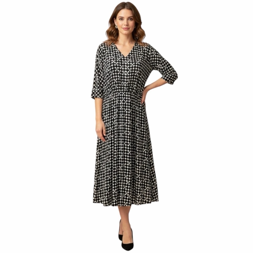 'S Max Mara 100% Silk Geometric Print Midi Dress 
Size 6